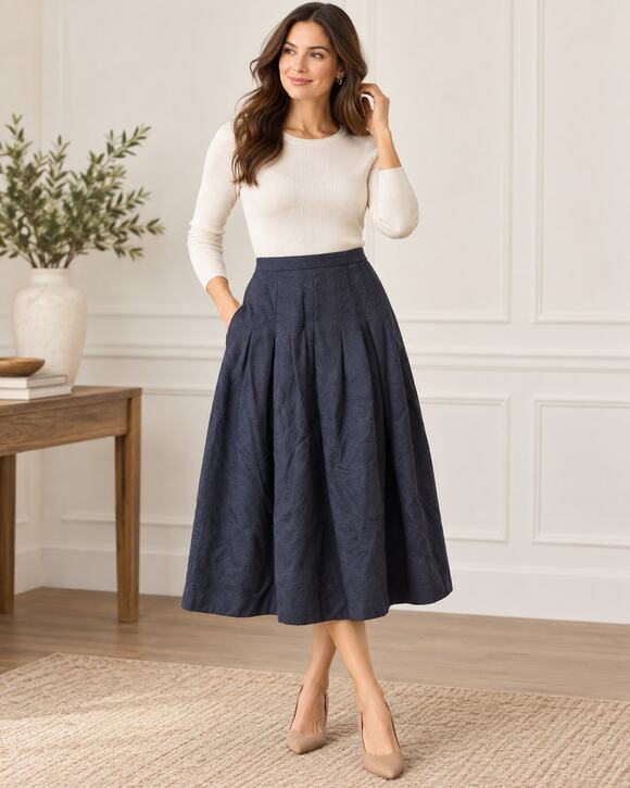 Talbots Dresses & Skirts - Talbots Navy Blue Pleated Wool Midi Skirt Size 10 100% Wool Classic Career